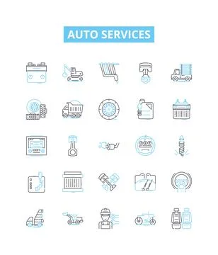 Auto services vector line icons set. Repair, Service, Tune-up, Parts, Diagnosis Stock Illustration