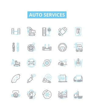 Auto services vector line icons set. Repair, Service, Tune-up, Parts, Diagnosis Stock Illustration