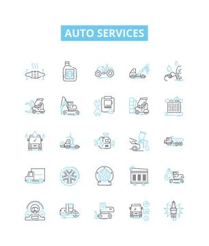 Auto services vector line icons set. Repair, Service, Tune-up, Parts, Diagnosis Stock Illustration