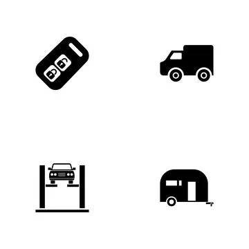 Auto - a set of black four solid icons isolated on a white background 스톡 일러스트