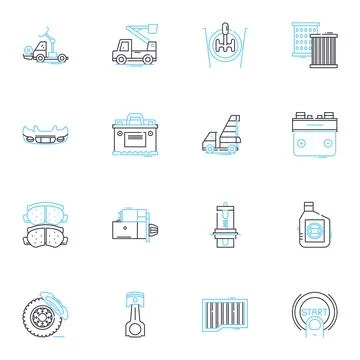 Auto shop linear icons set. Mechanic, Garage, Repair, Maintenance, Automobile Stock Illustration