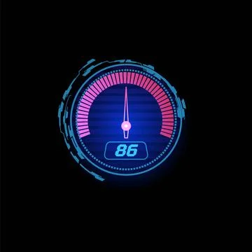 Auto speedometer dashboard, digital neon LED light gauge, vector speed motion Stock Illustration