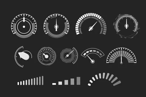 Auto speedometer dashboard scale, monochrome digital gauge, accelerate indicator Stock Illustration