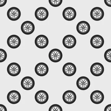 Auto tire vector seamless pattern. Car wheel with disc vector background Stockillustratie