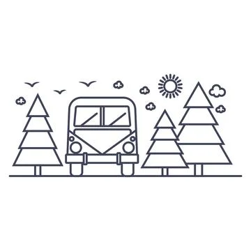 Auto trip through the Christmas tree forest. Isolated illustration on white Illustrazione stock