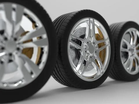 Auto wheels on a light background. 3d render Stock Photos