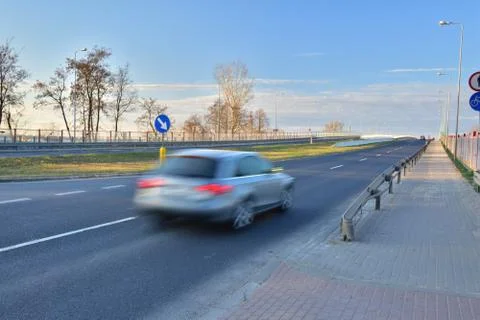 Auto when driving at long shutter speeds. Motion blur. Stock Photos