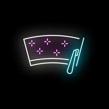 Auto windshield wiper cleaning car glass neon icon 스톡 일러스트