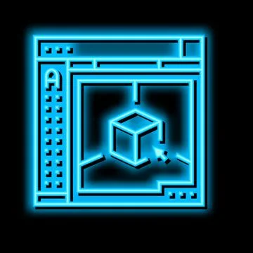 Autocad 3d program neon glow icon illustration Illustrazione stock