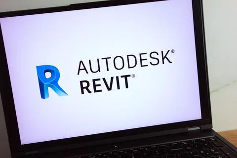 Autodesk Revit building information modelling software logo on pc Fotos de archivo
