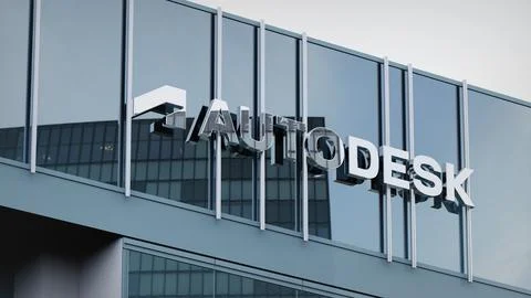 Autodesk Stock data presented on the logo of the office facade editorial Stock Photos