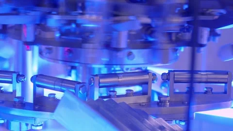 Automate machinary. Close up of advanced automated manufacturing machine in.. Stock Footage 303995663