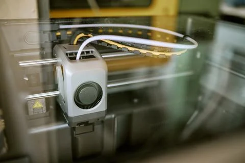 Automated 3d Printer Head Operating in Modern Production Studio Stock Photos