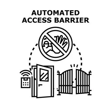 Automated access barrier system controlling building entry Stock Illustration