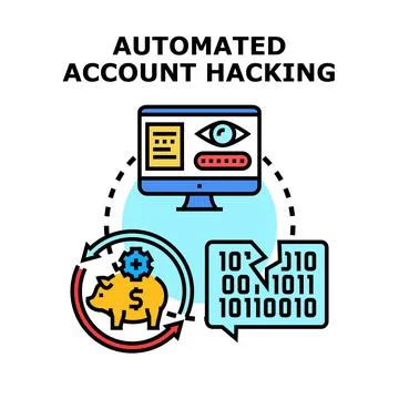 Automated account hacking and digital data breach Illustrazione stock