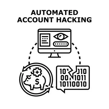 Automated account hacking and digital data breach Illustrazione stock