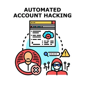 Automated account hacking cyber attack concept Stock Illustration