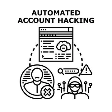 Automated account hacking cyber attack concept Stock Illustration