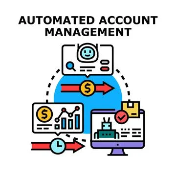 Automated account management system optimizing financial operations Stock Illustration