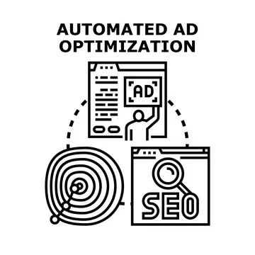 Automated ad optimization process strategy for marketing Stock Illustration