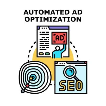 Automated ad optimization process strategy for marketing Illustration