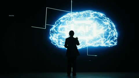 Automated AI brain superintelligence, task assignments and female technician Stock Footage 329532870