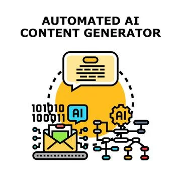Automated ai content generating technology concept illustration Illustrazione stock