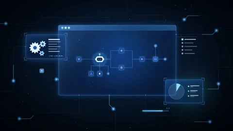 Automated AI System Management Interface With Data Visualizations Stock Footage 348110729
