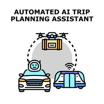 Automated ai trip planning assistant technology concept Stock Illustration