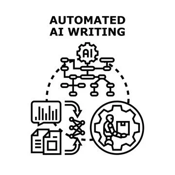Automated ai writing generating content and concepts Stock Illustration
