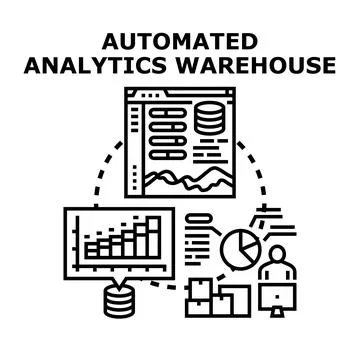 Automated analytics warehouse process with data visualization Stock Illustration