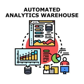 Automated analytics warehouse process with data visualization Stock Illustration