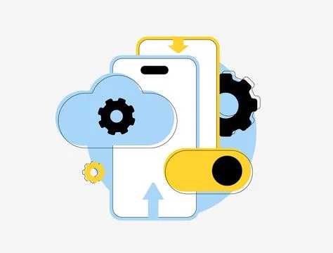 Automated app sync across devices - vector illustration of smartphones Stock Illustration