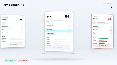 Automated applicant screening evaluation interface for recruitment. 4K Video stock 348234632