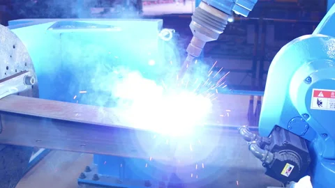 Automated Arc Welding With A Robotic Welding Machine. Metal Fabrication. Video stock 162209361