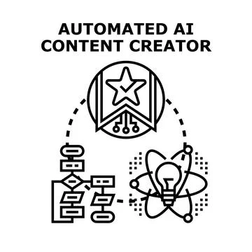 Automated artificial intelligence creating digital content concepts Stock Illustration