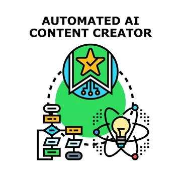 Automated artificial intelligence creating digital content concepts Stock Illustration
