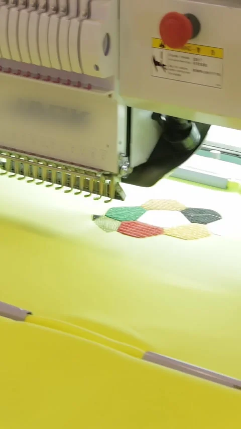 Automated Artistry Computer Stitches Vibrant Fabric Designs Stock Footage 341068590
