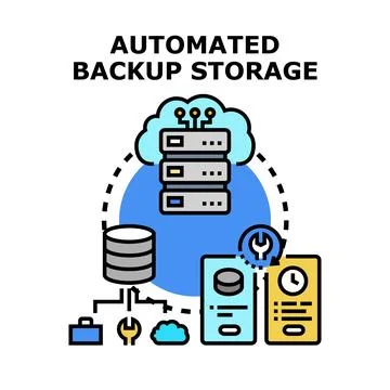 Automated backup storage data cloud computing concept イラスト素材