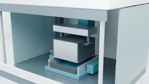 Automated Battery Cell Case Handling Station in 3D Animation Video stock 347133329