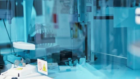 Automated Biochemical Analyzer with Test Tubes in a Clinical Laboratory Environm 動画素材 296930963