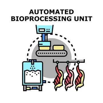Automated bioprocessing unit producing lab grown meat Stock Illustration