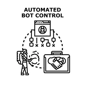 Automated bot control preventing malware and cyber attacks Stock Illustration