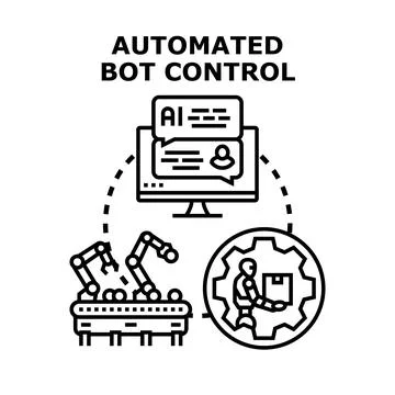 Automated bot control system managing industrial production processes with ro Stock Illustration