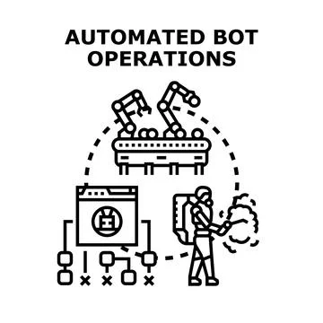 Automated bot operations optimizing industrial manufacturing process Stock Illustration