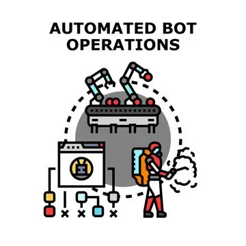 Automated bot operations optimizing industrial manufacturing process Illustrazione stock