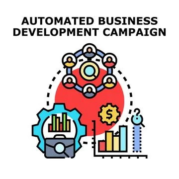Automated business development campaign strategy illustration Stock Illustration
