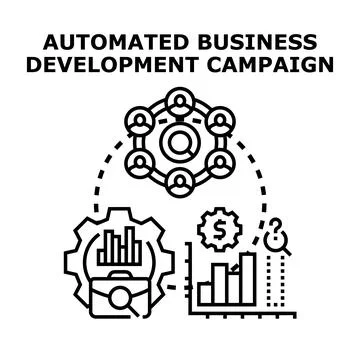 Automated business development campaign strategy illustration Stock Illustration