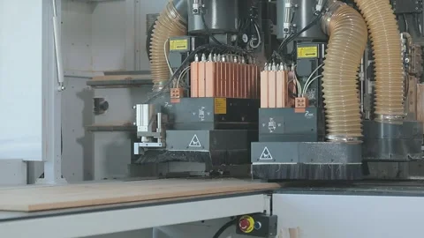 Automated CNC Machine Processing Wood Panels. CNC Machine Processing Chipboard Video stock 347220867