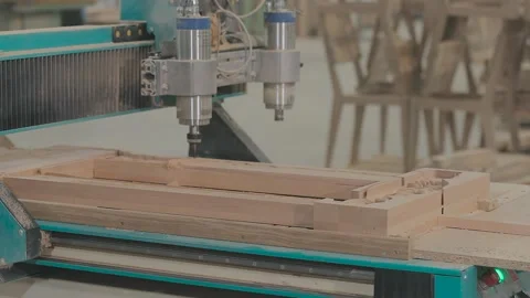Automated CNC Wood Processing for Modern Furniture Production. Smart Factory CNC Video stock 347576133